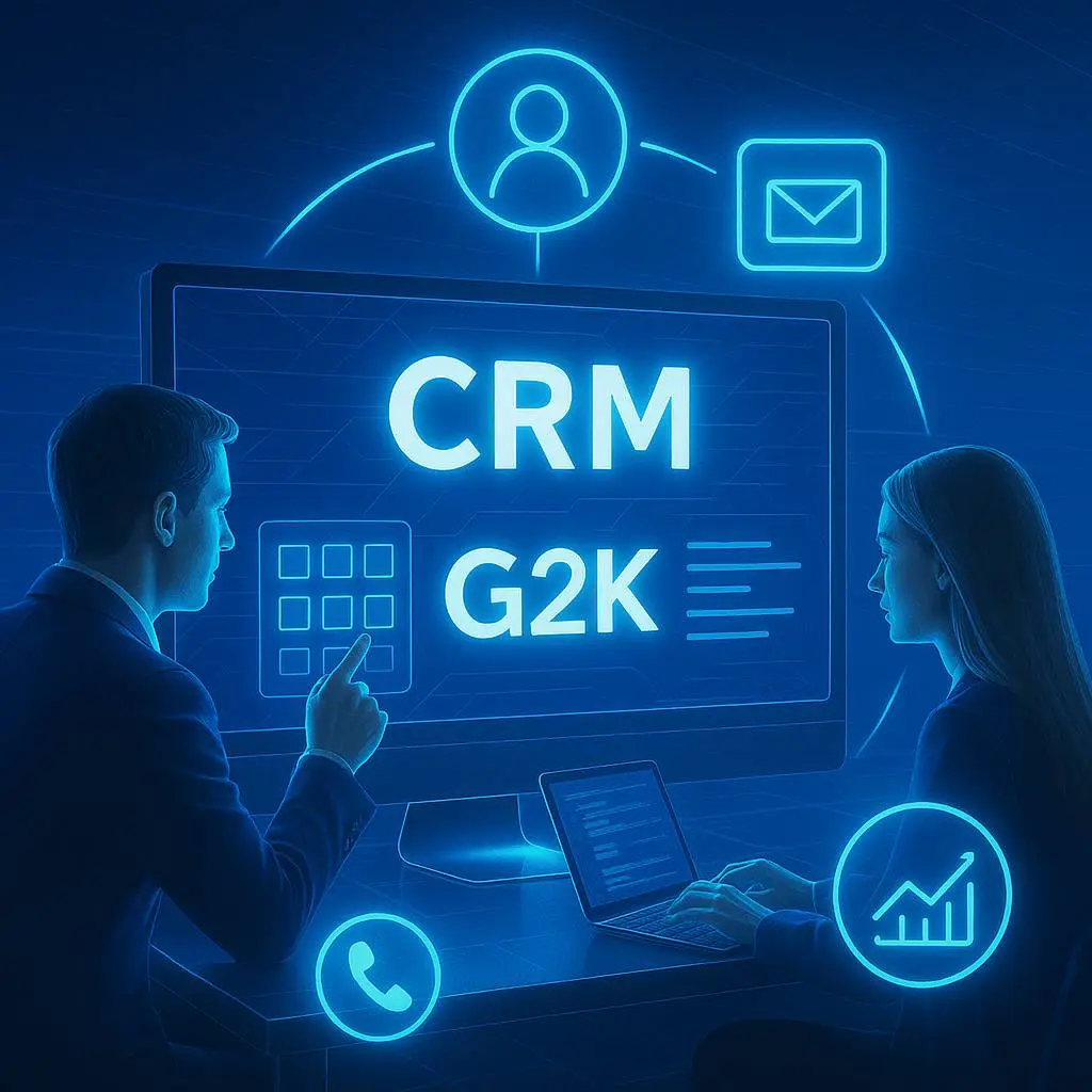 1 persona mostrando un Software CRM G2K a una cliente